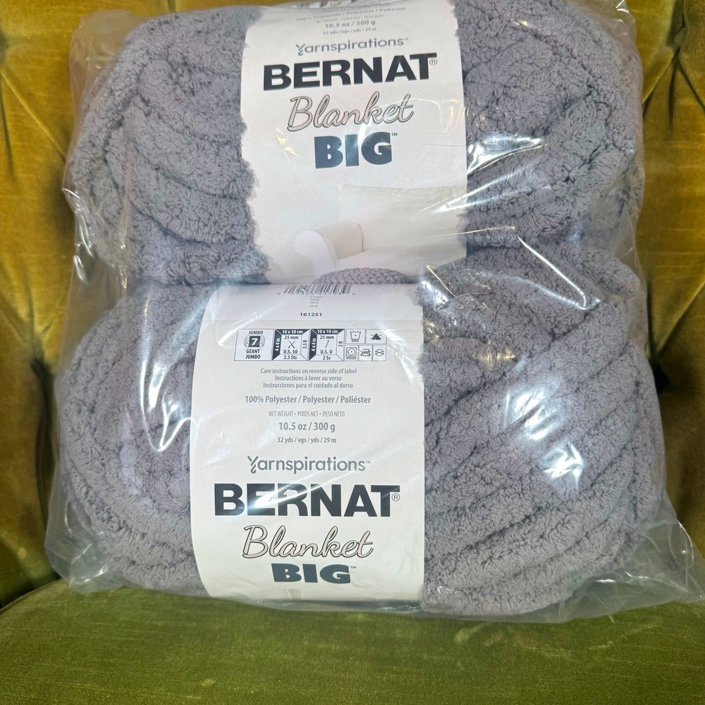 Yarnspirations Bernat Blanket BIG Yarn - Jumbo 7 Gray Chenille Chunky Lot of 2